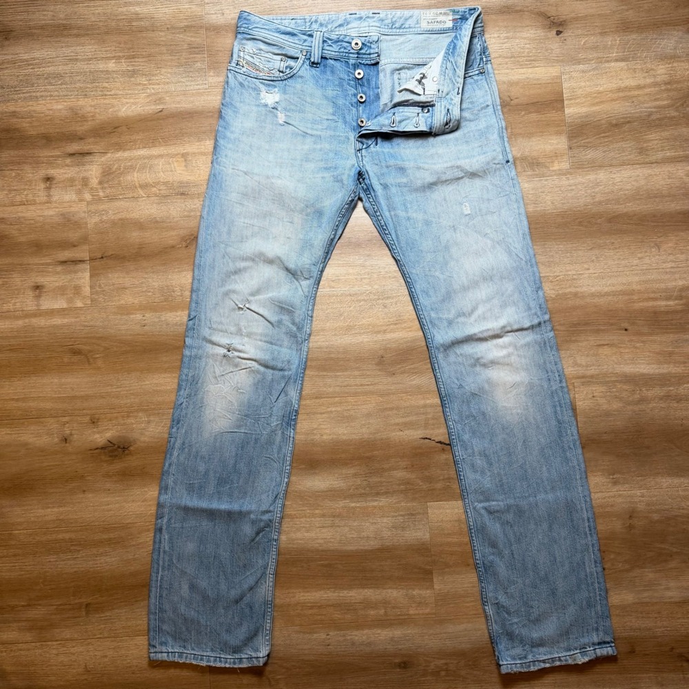 Diesel Safado Jeans Mens 30x32 Light Blue Slim Straight Distressed 008MX Italy
